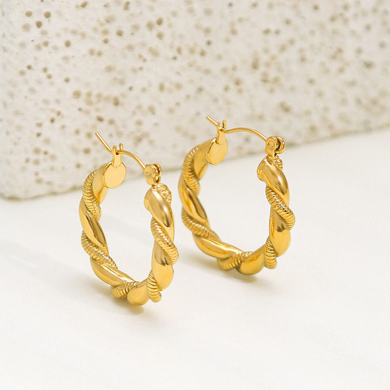 Retro Twisted 18K Gold Plated Hoop Earrings