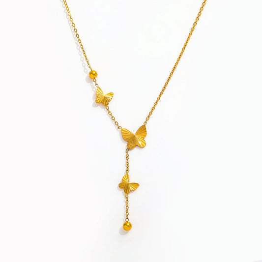 Butterfly Pendant Tassel Necklace | 18K Gold Plated