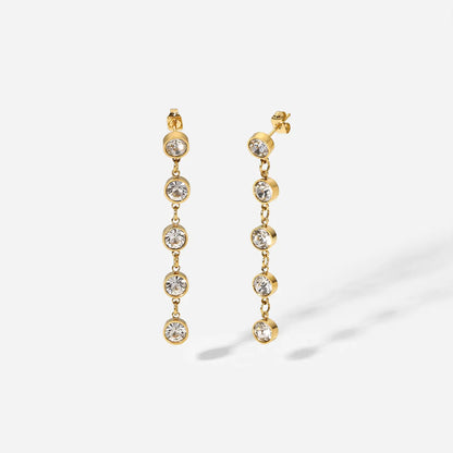 Round CZ 18K Gold Plated Tassel Earrings
