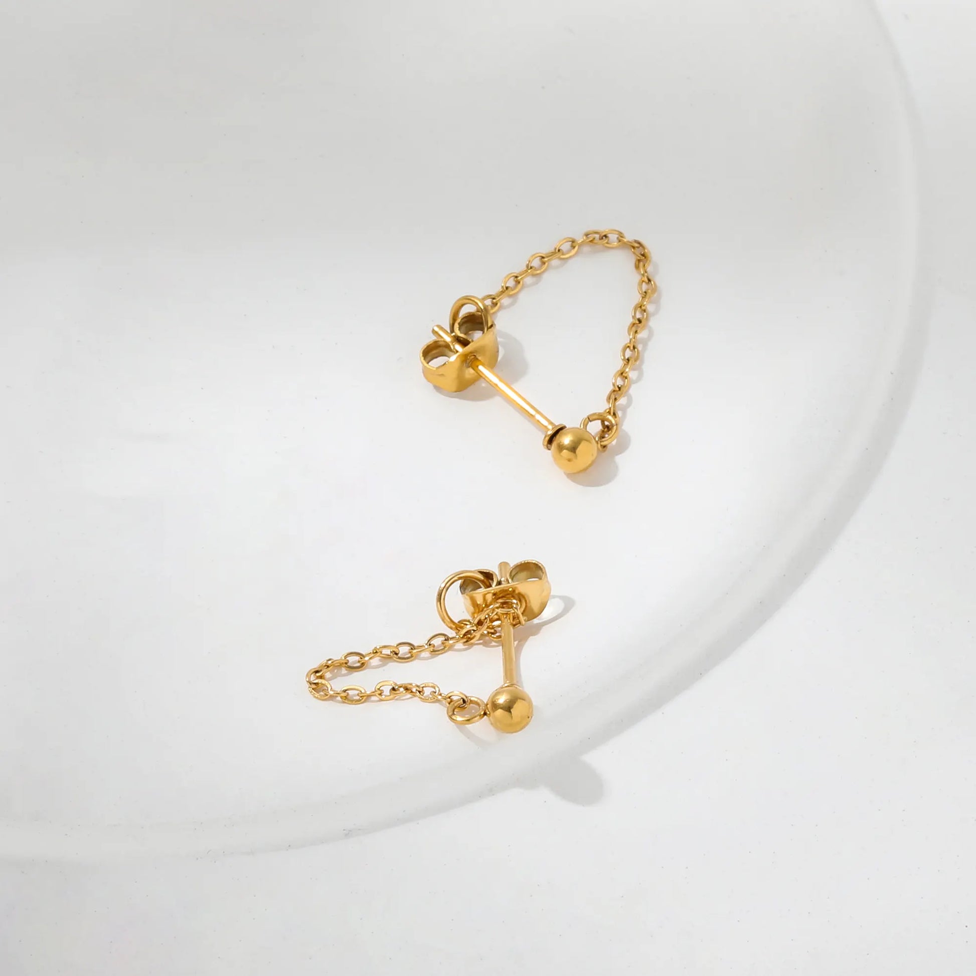 Chain Drop 18K Gold Plated Stud Earrings