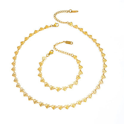Love Heart Burst Hollow Necklace Bracelet Set