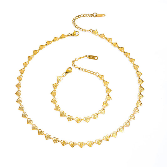 Love Heart Burst Hollow Necklace Bracelet Set