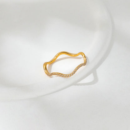 Waved CZ Half Pave Ring | 18K Gold Plated