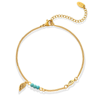 Wing Pendant Turquoise Anklet | 18K Gold Plated