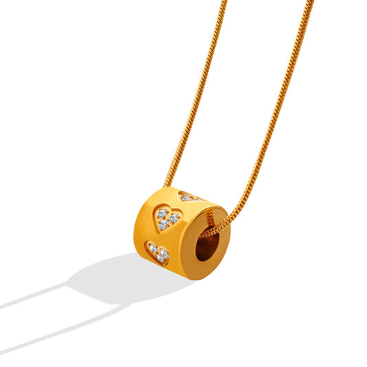 Hollowed Cylindrical Pendant Necklace | 18K Gold Plated