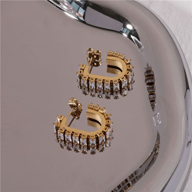 Crystal Pave 18K Gold Plated Hoop Earrings