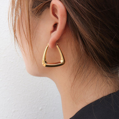 Thick Triangle 18K Gold Plated Hoop Earrings