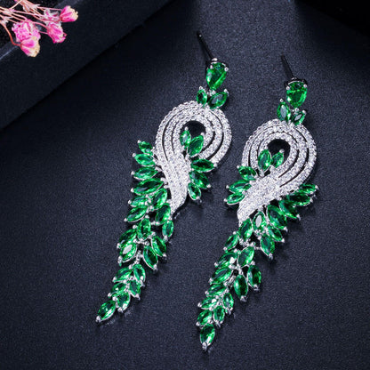 Long Leaf Shape Cubic Zirconia Drop Earrings