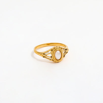Vintage Style Pearl Ring | 18K Gold Plated