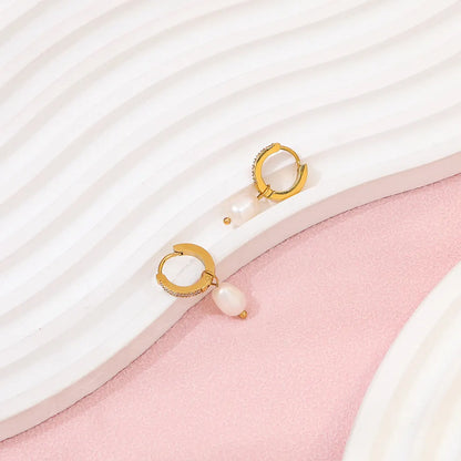 Pearl Huggies 18K Gold Plated Earrings
