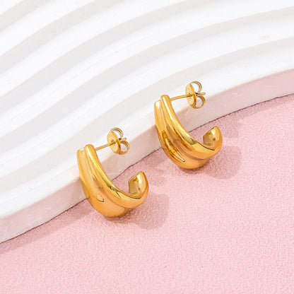 Double-layer C Shaped Earrings | 18K Gold Plated