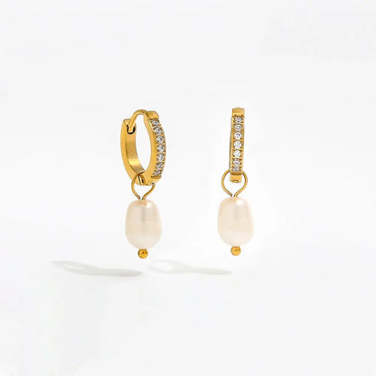Pearl Huggies 18K Gold Plated Earrings