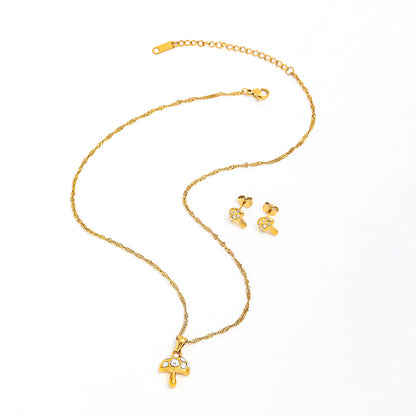 Mushroom CZ Pendant Necklace & Earrings