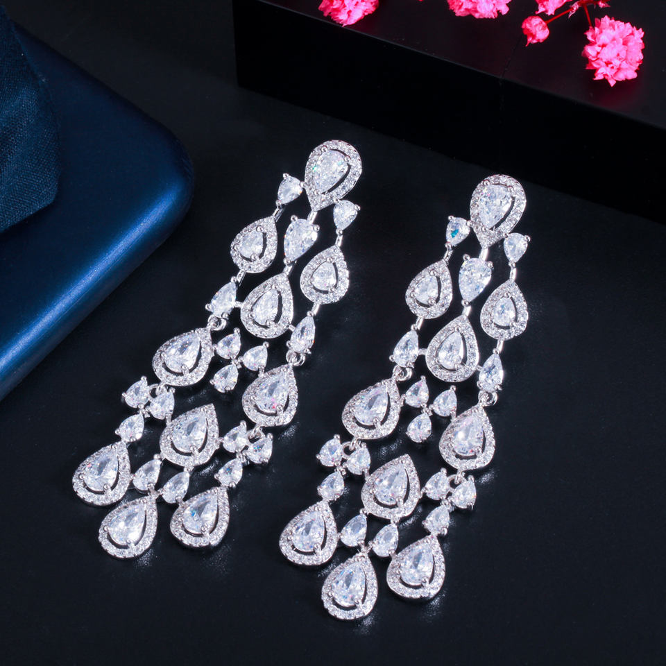 Water Drop Cubic Zirconia Tassel Earrings