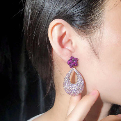 Big Rose Flower Dangle Earrings | Cubic Zirconia
