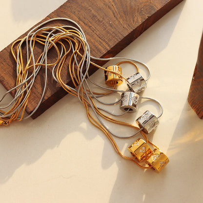 Hollowed Cylindrical Pendant Necklace | 18K Gold Plated