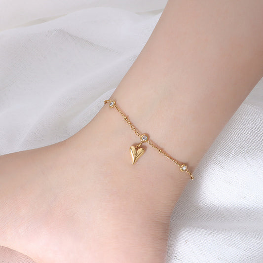 Heart Charm CZ Anklet | 18K Gold Plated