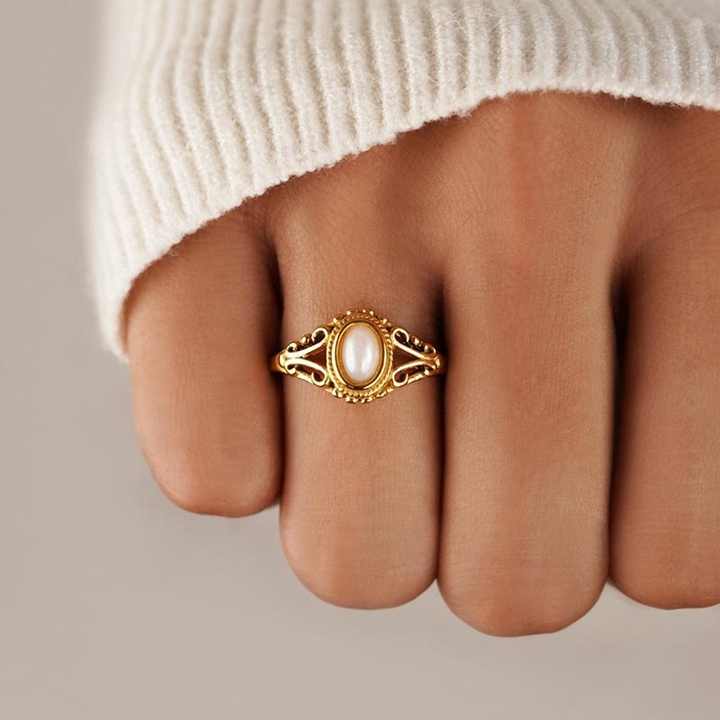 Vintage Style Pearl Ring | 18K Gold Plated
