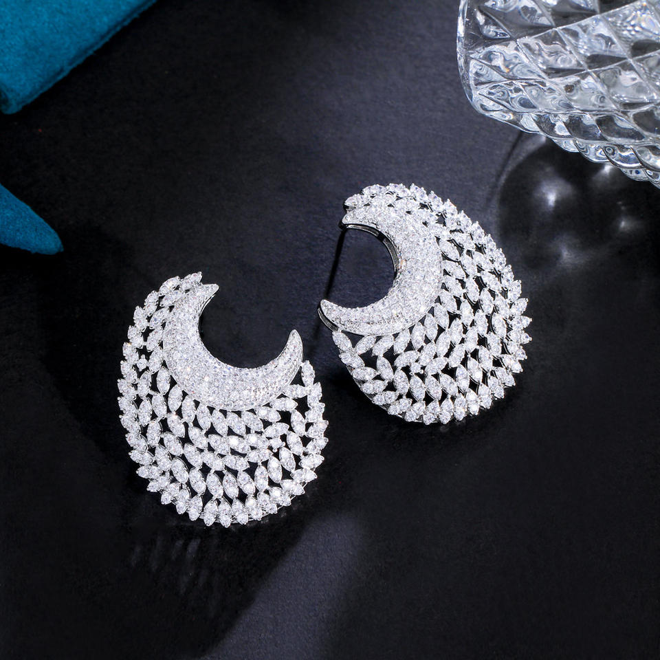 Moon Shape Cubic Zirconia Drop Earrings