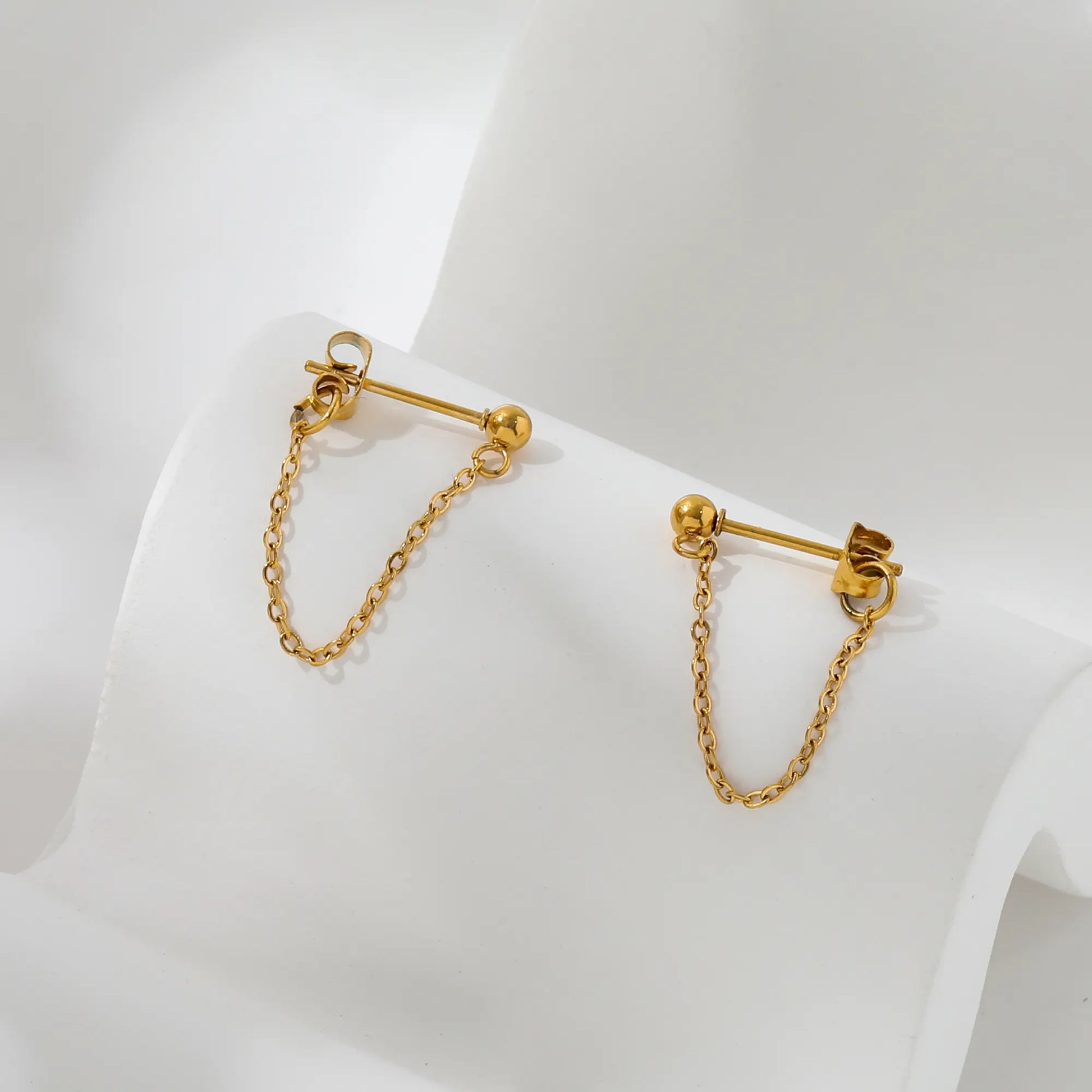 Chain Drop 18K Gold Plated Stud Earrings