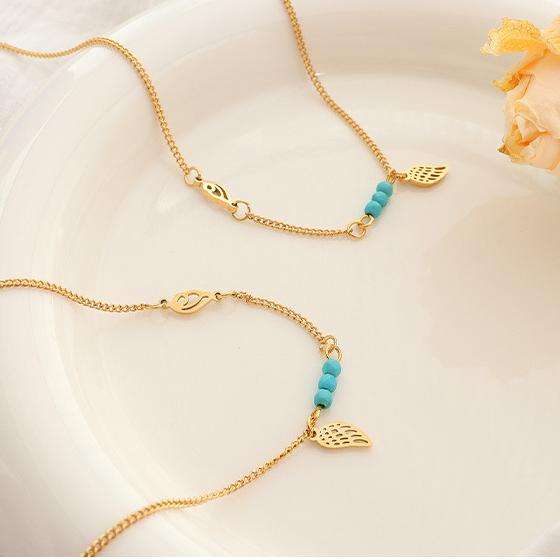 Wing Pendant Turquoise Anklet | 18K Gold Plated