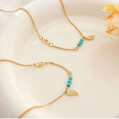 Wing Pendant Turquoise Anklet | 18K Gold Plated