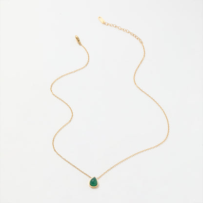 Green Water Drop Dainty Pendant Necklace | 18K Gold Plated
