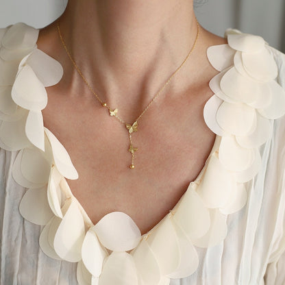 Butterfly Pendant Tassel Necklace | 18K Gold Plated