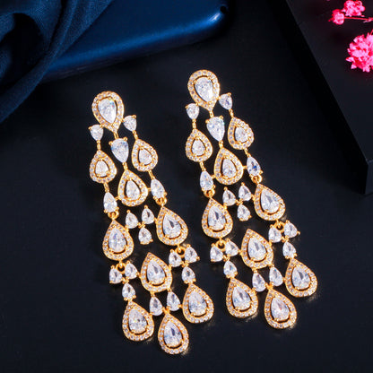 Water Drop Cubic Zirconia Tassel Earrings