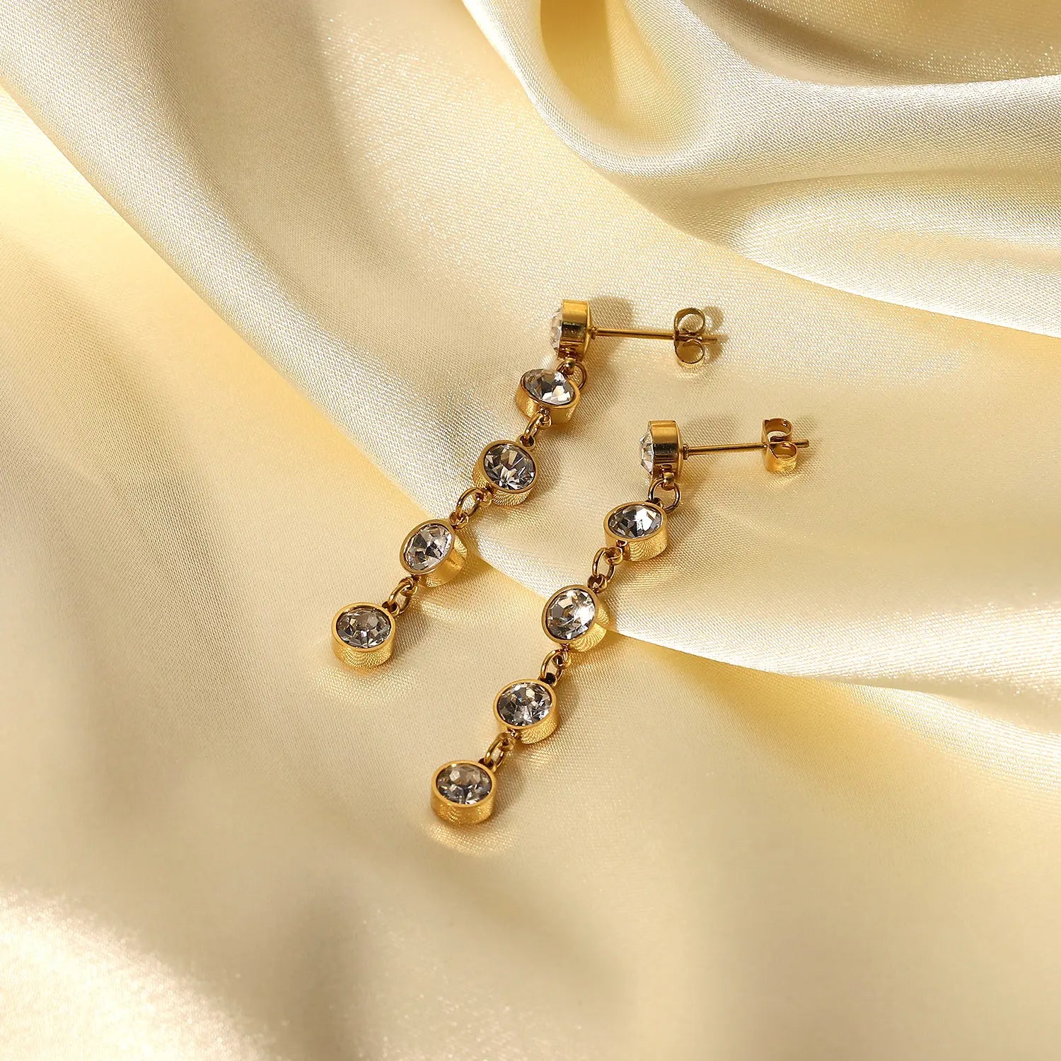 Round CZ 18K Gold Plated Tassel Earrings