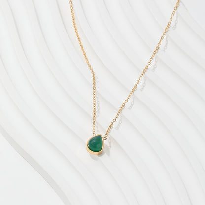Green Water Drop Dainty Pendant Necklace | 18K Gold Plated