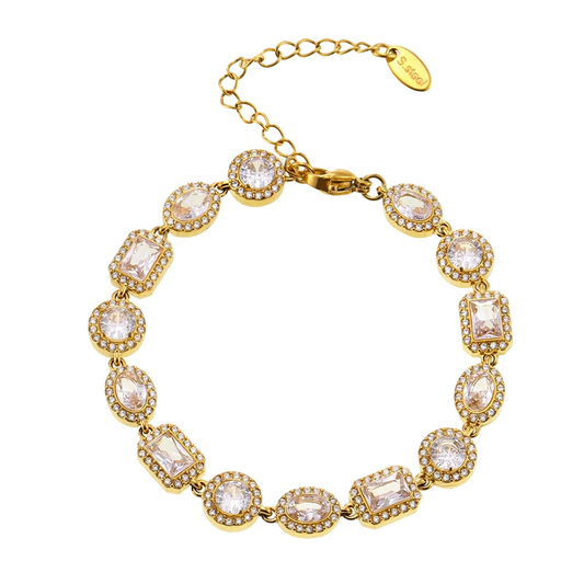 Oval Rectangle CZ Pave Bracelet  | 18K Gold Plated