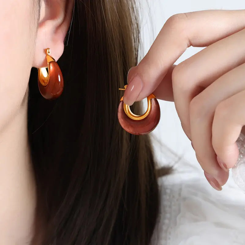 Resin Vintage 18K Gold Plated Hoop Earrings