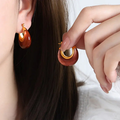 Resin Vintage 18K Gold Plated Hoop Earrings