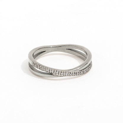 Half Pave Double-layer Cross Ring | 18K Gold Plated