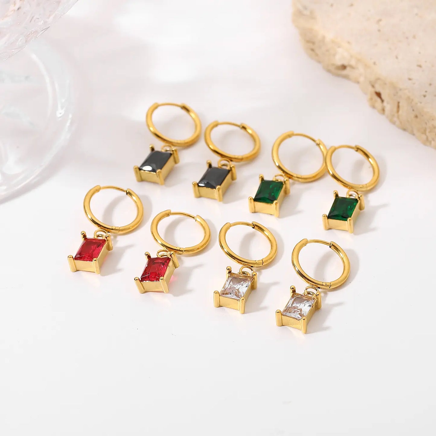 Mini Rectangle 18K Gold Plated Hoop Earrings