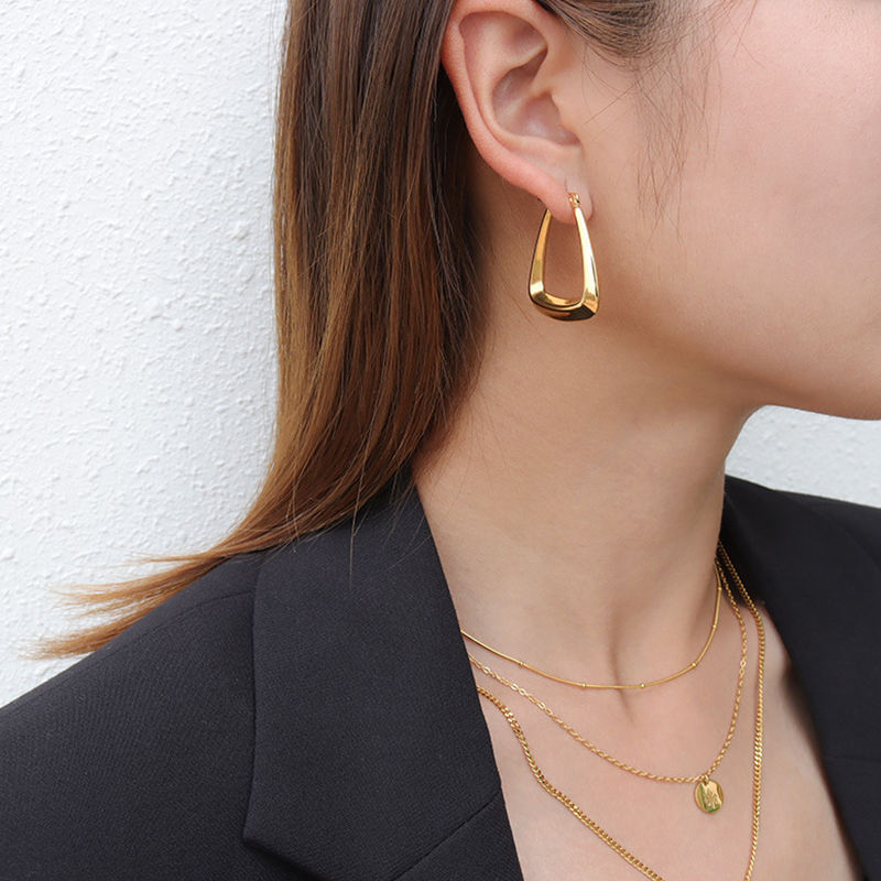 Thick Triangle 18K Gold Plated Hoop Earrings