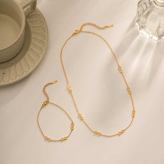 Infinity Sign Necklace and Bracelet | 18K Gold Plated