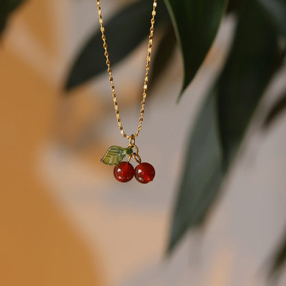 Red Cherry Necklace | 18K Gold Plated