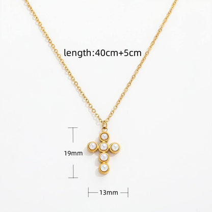 Pearl Cross Pendant Necklace | 18K Gold Plated