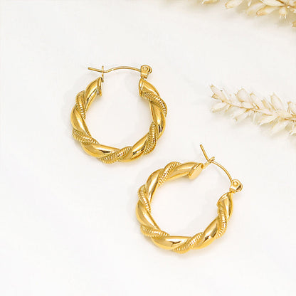 Retro Twisted 18K Gold Plated Hoop Earrings