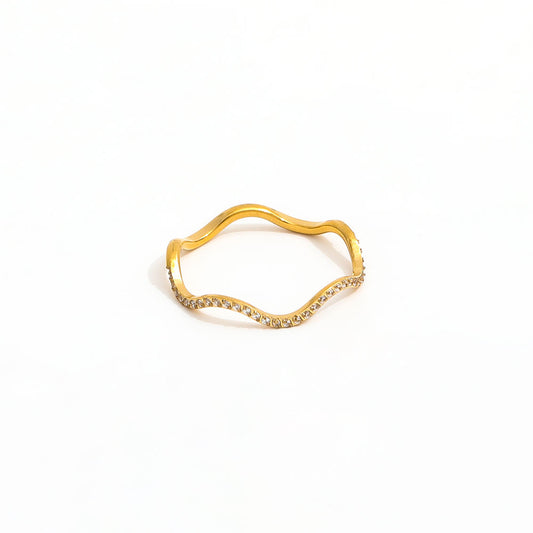 Waved CZ Half Pave Ring | 18K Gold Plated