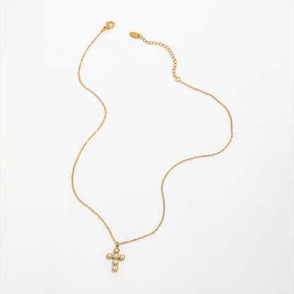 Pearl Cross Pendant Necklace | 18K Gold Plated