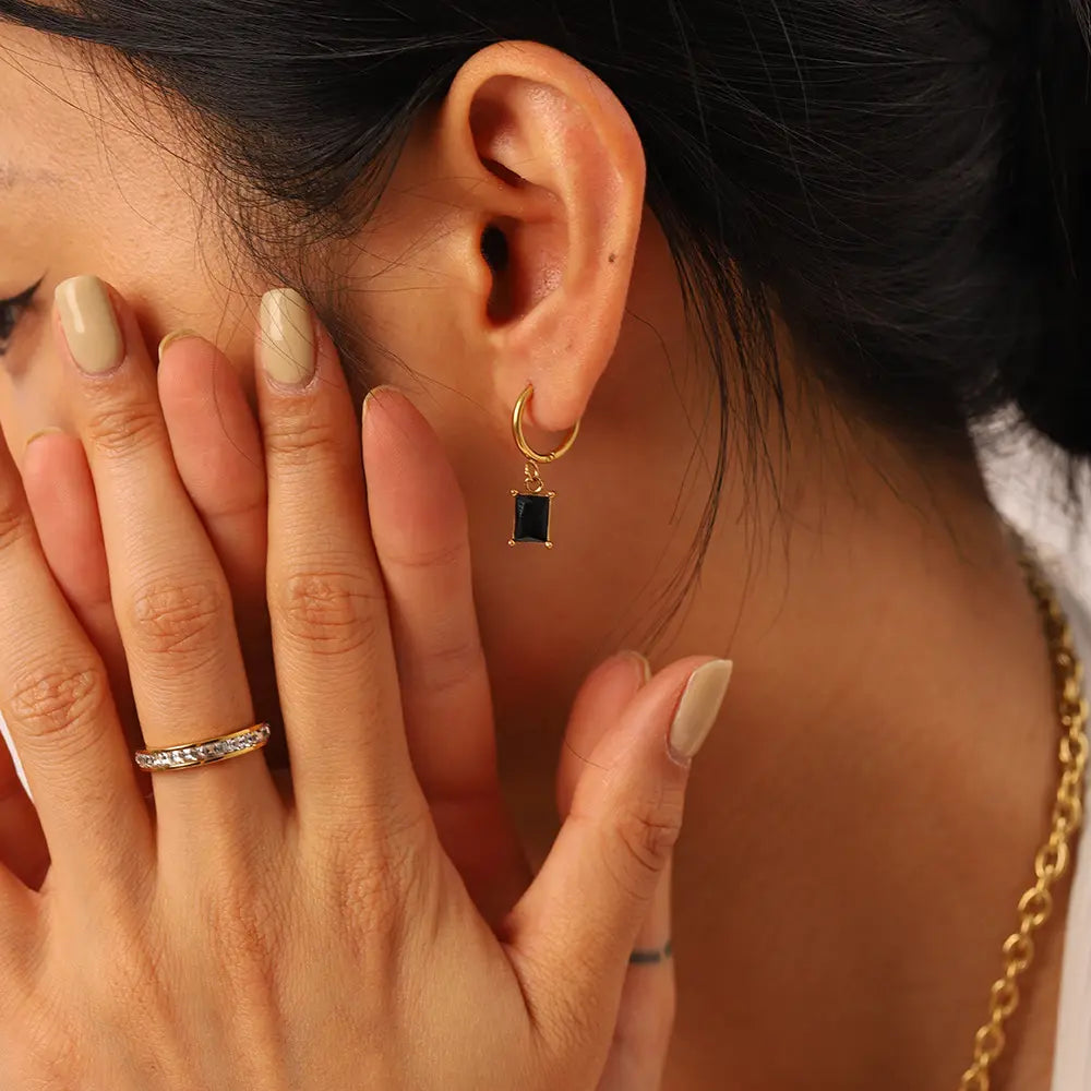 Mini Rectangle 18K Gold Plated Hoop Earrings