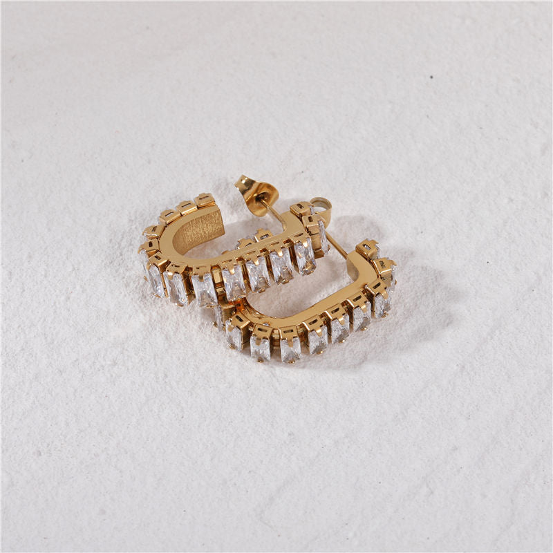 Crystal Pave 18K Gold Plated Hoop Earrings