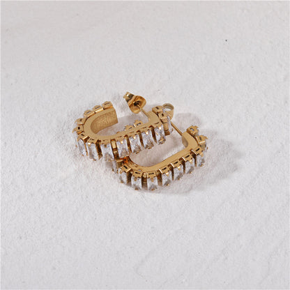 Crystal Pave 18K Gold Plated Hoop Earrings