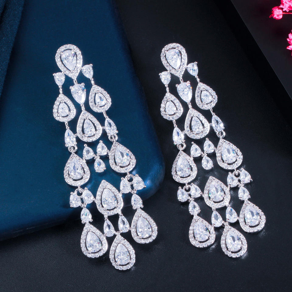 Water Drop Cubic Zirconia Tassel Earrings