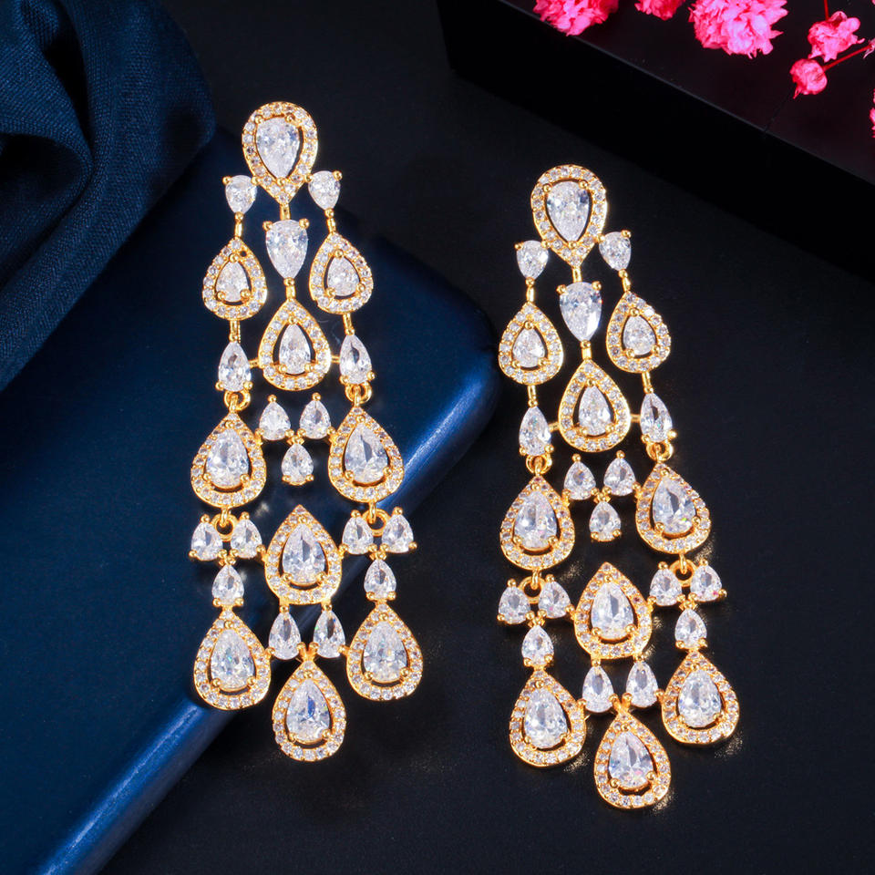 Water Drop Cubic Zirconia Tassel Earrings