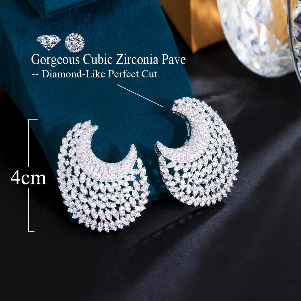 Moon Shape Cubic Zirconia Drop Earrings