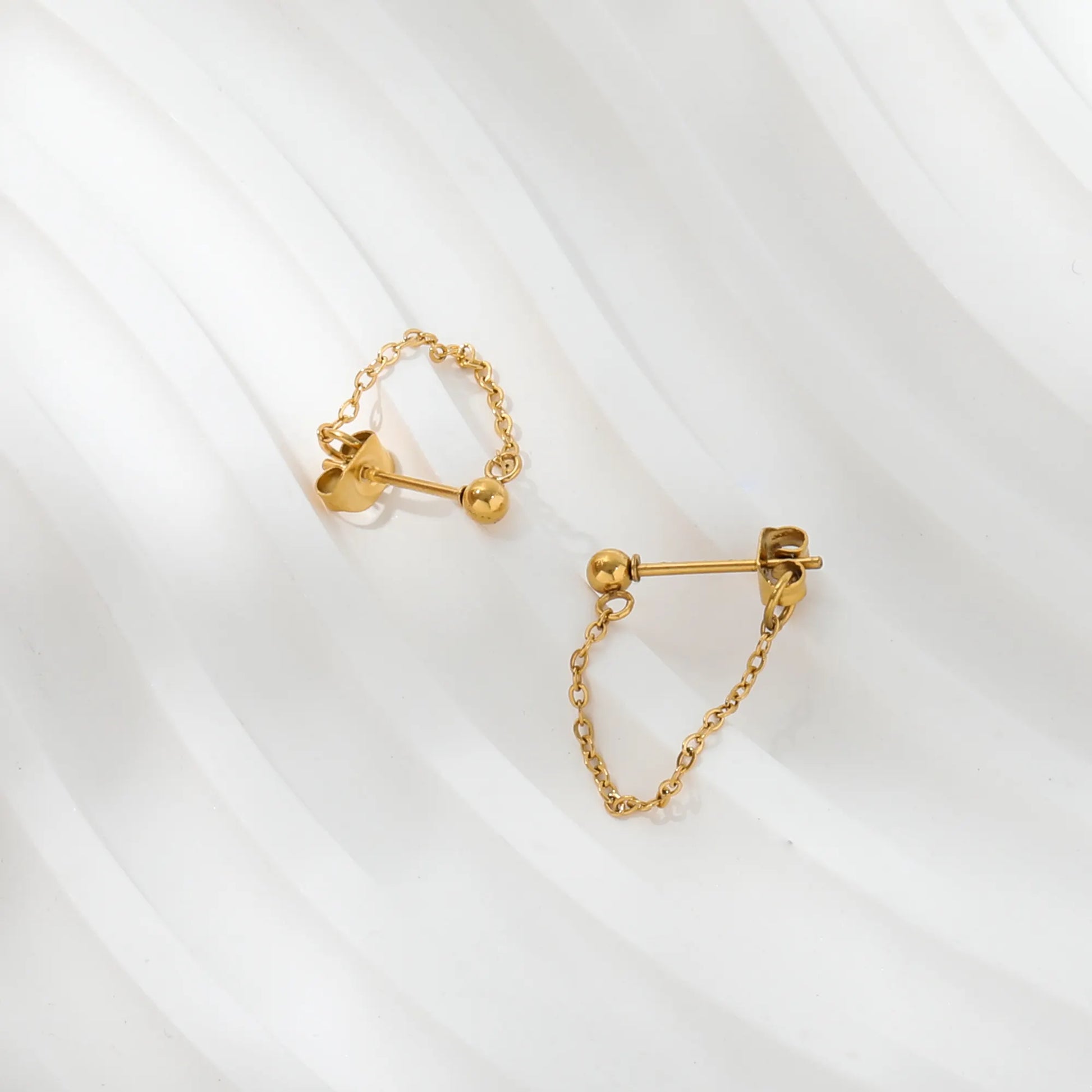 Chain Drop 18K Gold Plated Stud Earrings